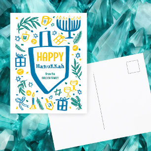 Whimsical Niedlich Dreidel Menorah CUSTOM HANUKKAH Feiertagspostkarte