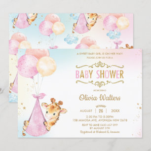 Whimsical Niedlich Giraffe Balloons Baby Shower Gi Einladung