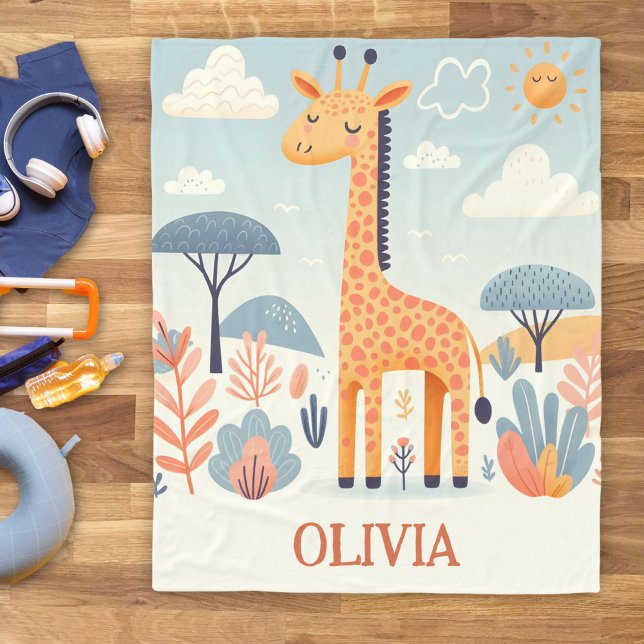 Whimsical Niedlich Giraffe in Savanna Fleecedecke (Von Creator hochgeladen)