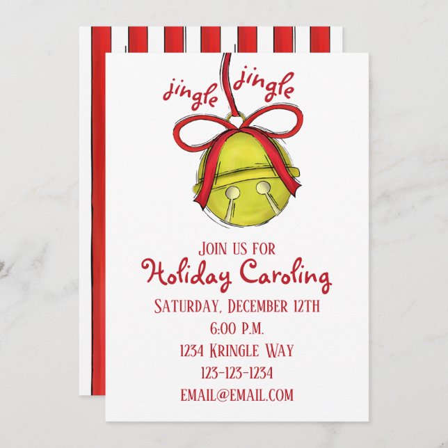 Whimsical Niedlich Gold Jingle Bell Holiday Party Einladung (Vorne/Hinten)