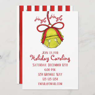 Whimsical Niedlich Gold Jingle Bell Holiday Party Einladung