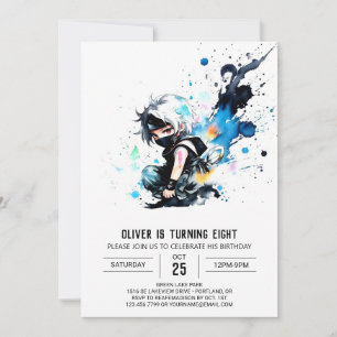 Whimsical Niedlich Ninja Boy Digital Geburtstag Einladung