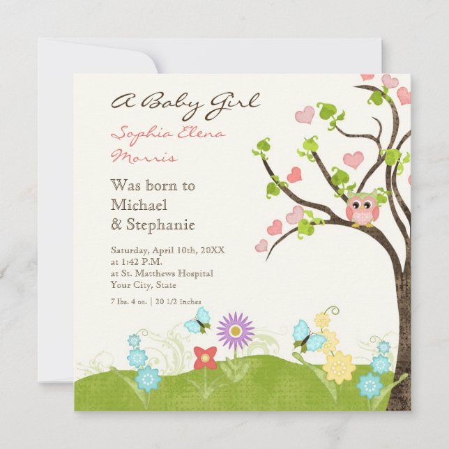 Whimsical Niedlich Owls Tree of Life Herzleaf Wirb Ankündigung (Vorderseite)