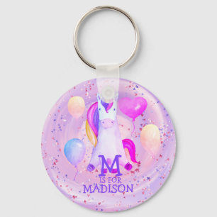 Whimsical Niedlich Pink Watercolor Unicorn Name Le Schlüsselanhänger