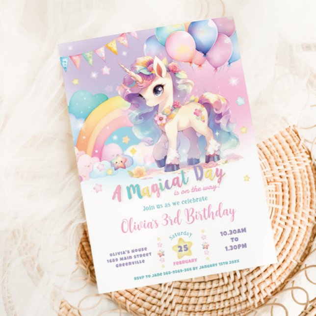 Whimsical Niedlich Rainbow Unicorn Magical Birthda Einladung (Von Creator hochgeladen)