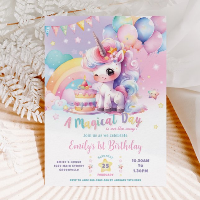 Whimsical Niedlich Rainbow Unicorn Magical Birthda Einladung (Von Creator hochgeladen)
