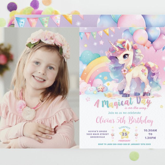 Whimsical Niedlich Rainbow Unicorn Magical Birthda Einladung (Von Creator hochgeladen)
