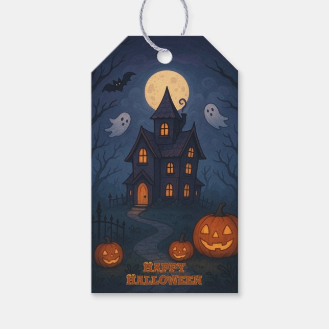 Whimsical Niedlich Spooky Spuk House | Halloween- Geschenkanhänger (Vorderseite)