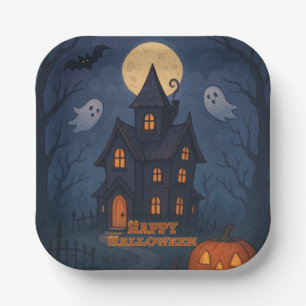 Whimsical Niedlich Spooky Spuk House Halloween- Pappteller