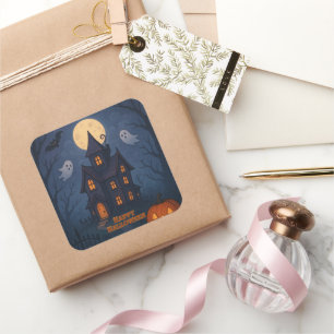 Whimsical Niedlich Spooky Spuk House Halloween- Quadratischer Aufkleber