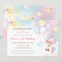 Whimsical Niedlich Unicorn Balloons Rainbow Birthd Einladung