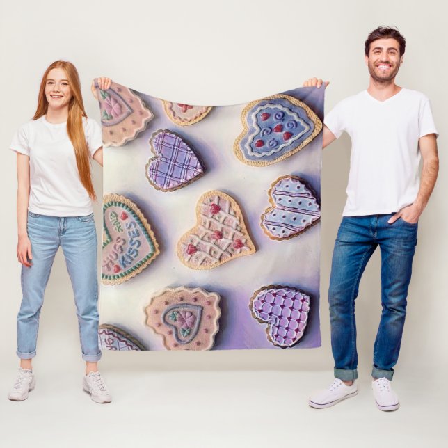 Whimsical niedliche farbige Kekse Herz Aquarell Fleecedecke (Beispiel)