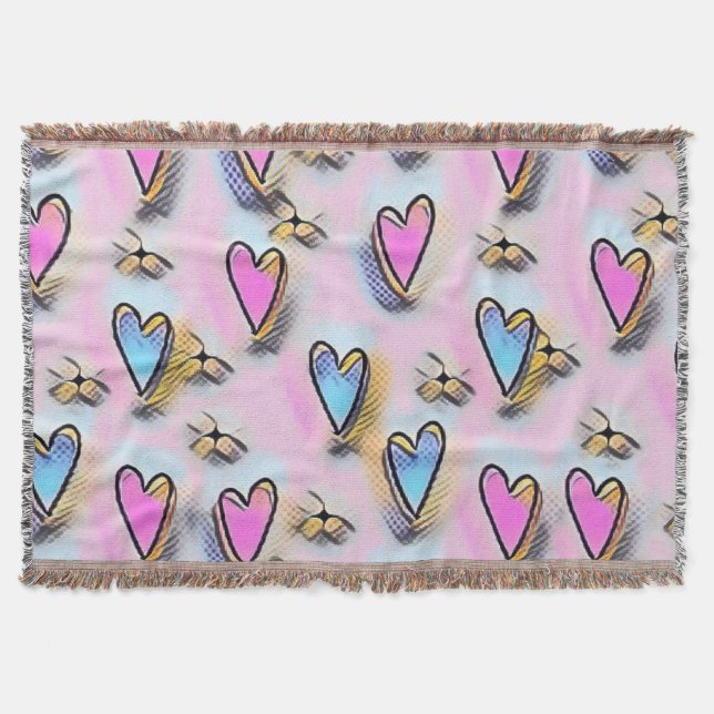 Whimsical niedliche Herzen bunt zeichnend Decke (Vorderseite)
