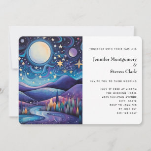 Whimsical Night Big Moon Landschaft Hochzeit Einladung