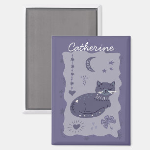 Whimsical Night Cat-Folk-Art-Magnet nach Maß Magnet