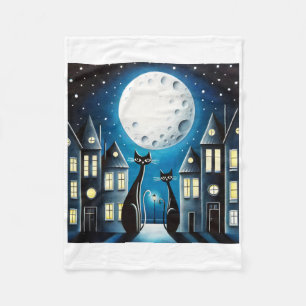 Whimsical Night City Town Szene Mit Zwei Schwarzen Fleecedecke