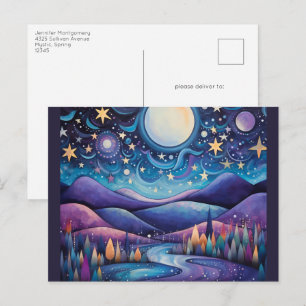 Whimsical Night Große Mondlandschaft Postkarte
