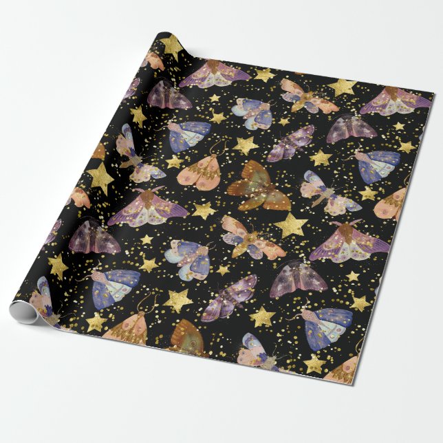 Whimsical Night Moth Butterfells Imitate Gold Star Geschenkpapier (Ungerollt)