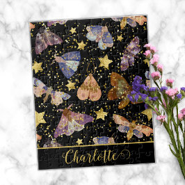 Whimsical Night Moth Butterfets Glitzer Star Name Puzzle