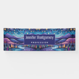 Whimsical Night Mountains and Trees Landschaft Banner