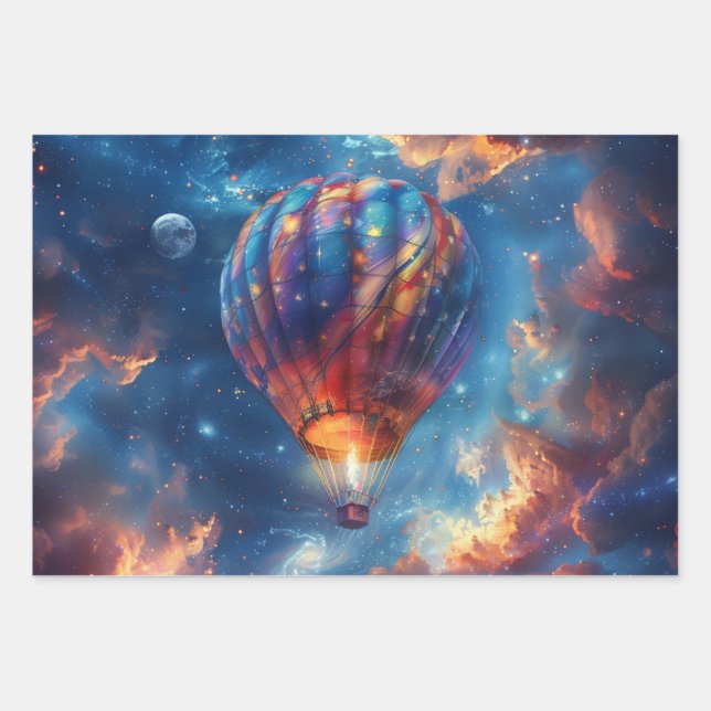 Whimsical Night Sky Hot Air Ballonfahrt Geschenkpapier Set (Vorderseite 3)