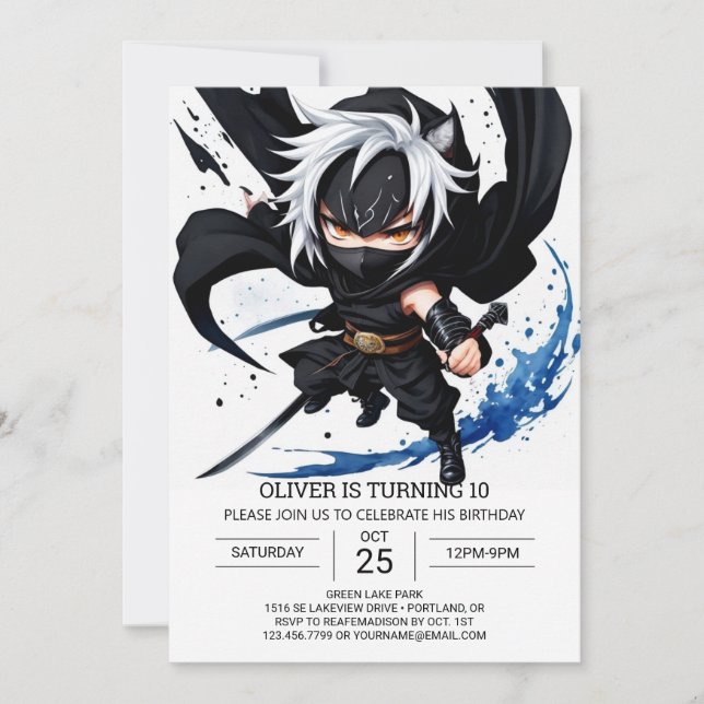 Whimsical Ninja Martial Arts Geburtstag Einladung (Vorderseite)