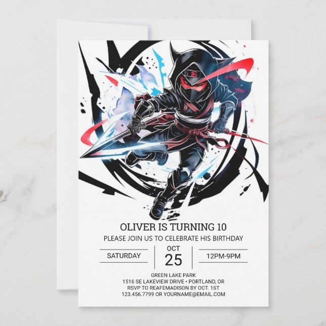 Whimsical Ninja Überraschung Geburtstag Einladung (Vorderseite)