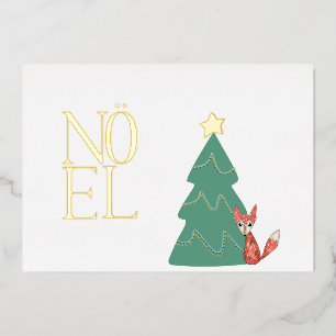 Whimsical "Noël"-Weihnachtsbaum und Fuchs-Weihnach Folieneinladung