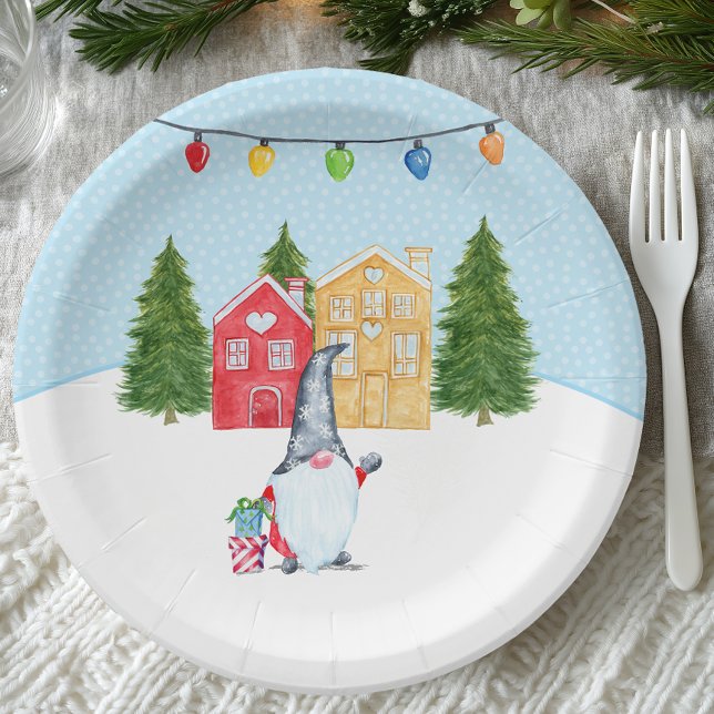 Whimsical Nordic Christmas Gnome Pappteller (Nordic Winter Gnome Paper Plate)
