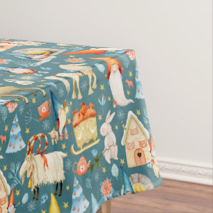 Whimsical Nordic Christmas Gnomes mit Tieren Tischdecke