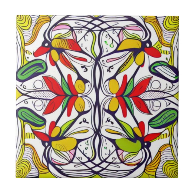 Whimsical Nordic Folk Art Fliese (Vorderseite)