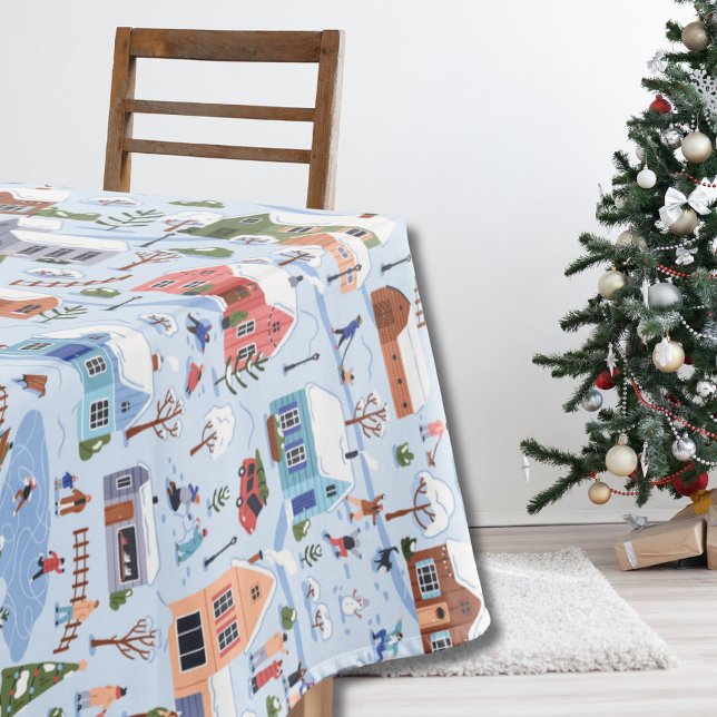 Whimsical Nordic Hygge Christmas Village Pastel Tischdecke (Whimsical Scandi Christmas village Pattern Table Cloth)