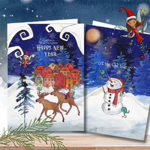 Whimsical Nordic Weihnachtsmann auf einem Elch Fro Feiertagskarte