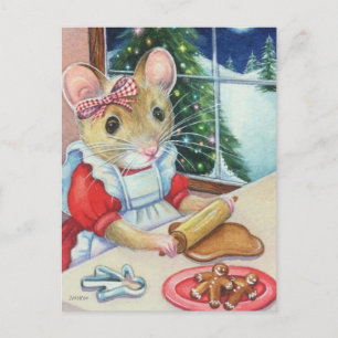 Whimsical North Pole Gingerbread Baker Mouse Art Postkarte