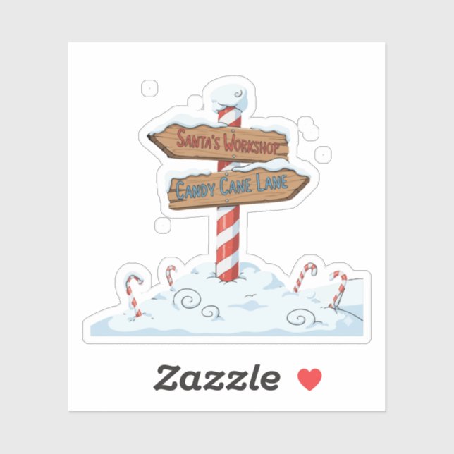 Whimsical North Pole Sign Santa's Workshop & Candy Aufkleber (Blatt)