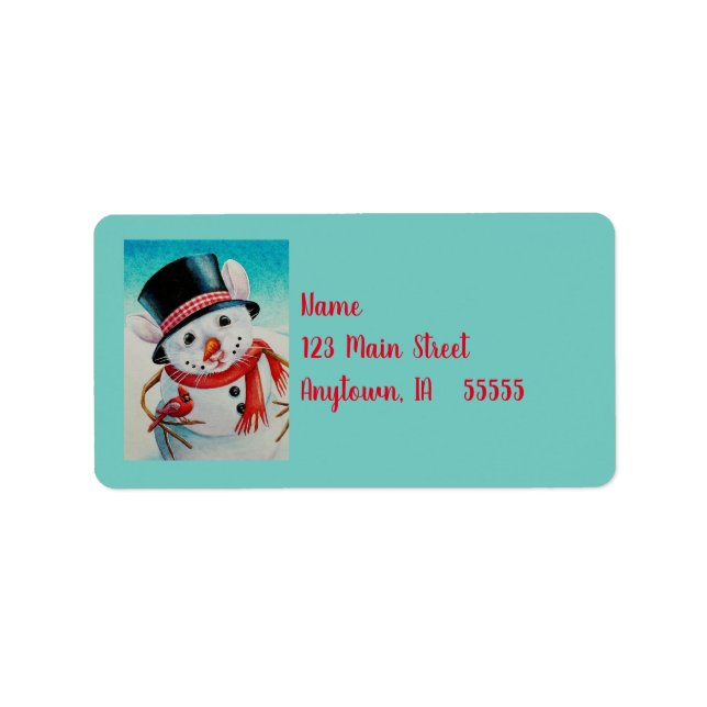 Whimsical North Pole Snowman Mouse Wasserfarbe Kun Adressaufkleber (Vorne)