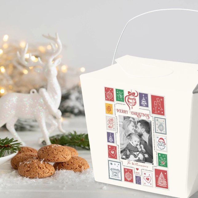 Whimsical Nostalgia Retro Briefmarke Weihnachten F Geschenkschachtel (Whimsical Nostalgia Retro Stamp Christmas Party Events Family Small Business Photo Favor Boxes)