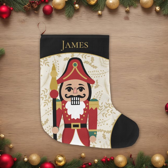 Whimsical Nutcracker Black und Beige Großer Weihnachtsstrumpf (Von Creator hochgeladen)