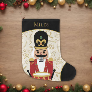 Whimsical Nutcracker Black und Beige Großer Weihnachtsstrumpf