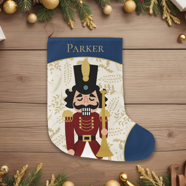 Whimsical Nutcracker Blue und Beige Großer Weihnachtsstrumpf (Von Creator hochgeladen)