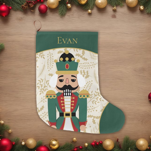Whimsical Nutcracker Green und Beige Großer Weihnachtsstrumpf (Von Creator hochgeladen)