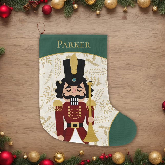 Whimsical Nutcracker Green und Beige Großer Weihnachtsstrumpf (Von Creator hochgeladen)