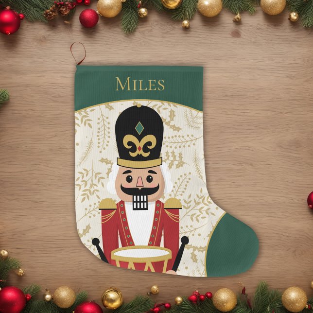 Whimsical Nutcracker Green und Beige Großer Weihnachtsstrumpf (Von Creator hochgeladen)