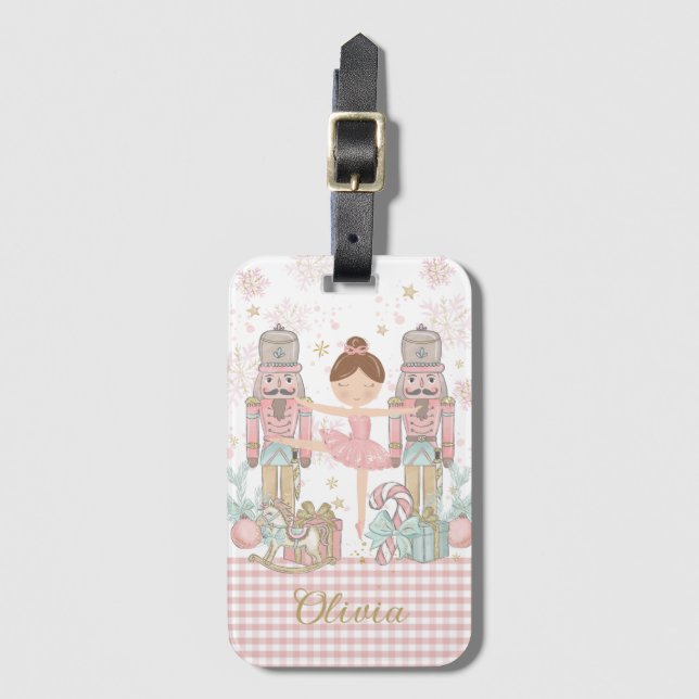 Whimsical Nutcracker Pastell Pink Weihnachtsballet Gepäckanhänger (Vorderseite Vertikal)