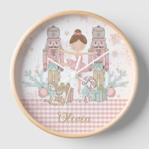 Whimsical Nutcracker Pastell Pink Weihnachtsballet Uhr