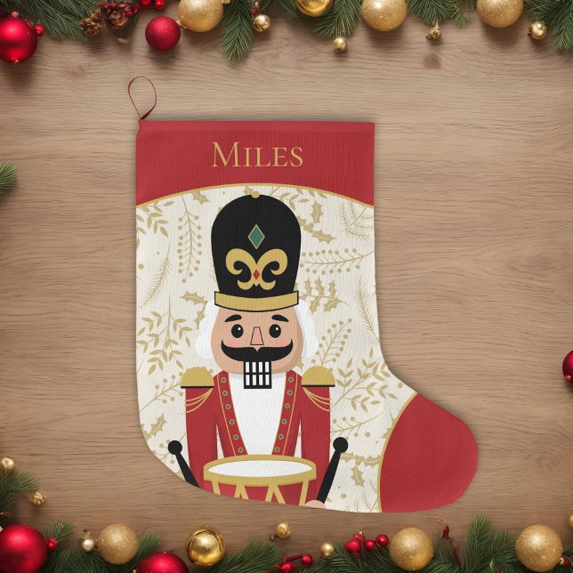 Whimsical Nutcracker Red und Beige Großer Weihnachtsstrumpf (Von Creator hochgeladen)