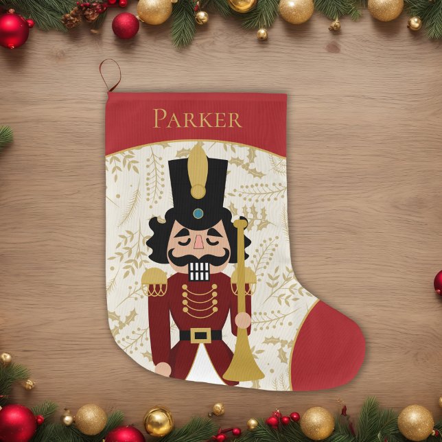 Whimsical Nutcracker Red und Beige Großer Weihnachtsstrumpf (Von Creator hochgeladen)