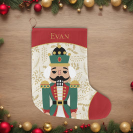 Whimsical Nutcracker Red und Beige Großer Weihnachtsstrumpf