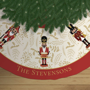 Whimsical Nutcracker Red und Beige Weihnachten Polyester Weihnachtsbaumdecke