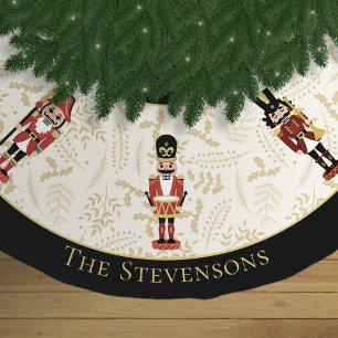 Whimsical Nutcracker Schwarz und Beige Weihnachten Polyester Weihnachtsbaumdecke